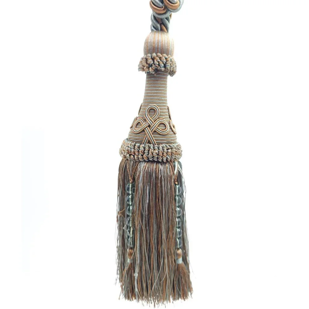 Gold & Sage Beaded Tassel Curtain Tieback